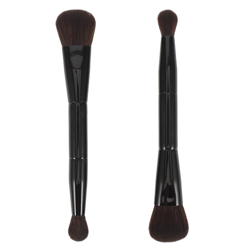 OUNONA 2-Piece Double-Sided Makeup Brushes, Kabuki Foundation Brush for Liquid Makeup and Blush Brush for Blending, Black