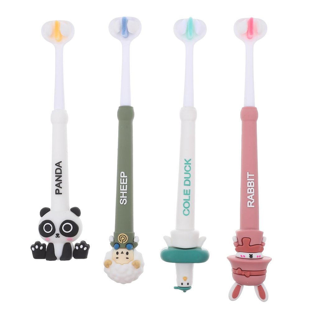 WRITWAA 4-Piece Three-Sided Children's Toothbrush Set with Soft Bristles