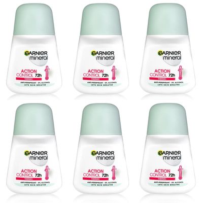 Pack of 6: Garnier Action Control Thermic 72h Antiperspirant Roll-On, 6 × 50 ml