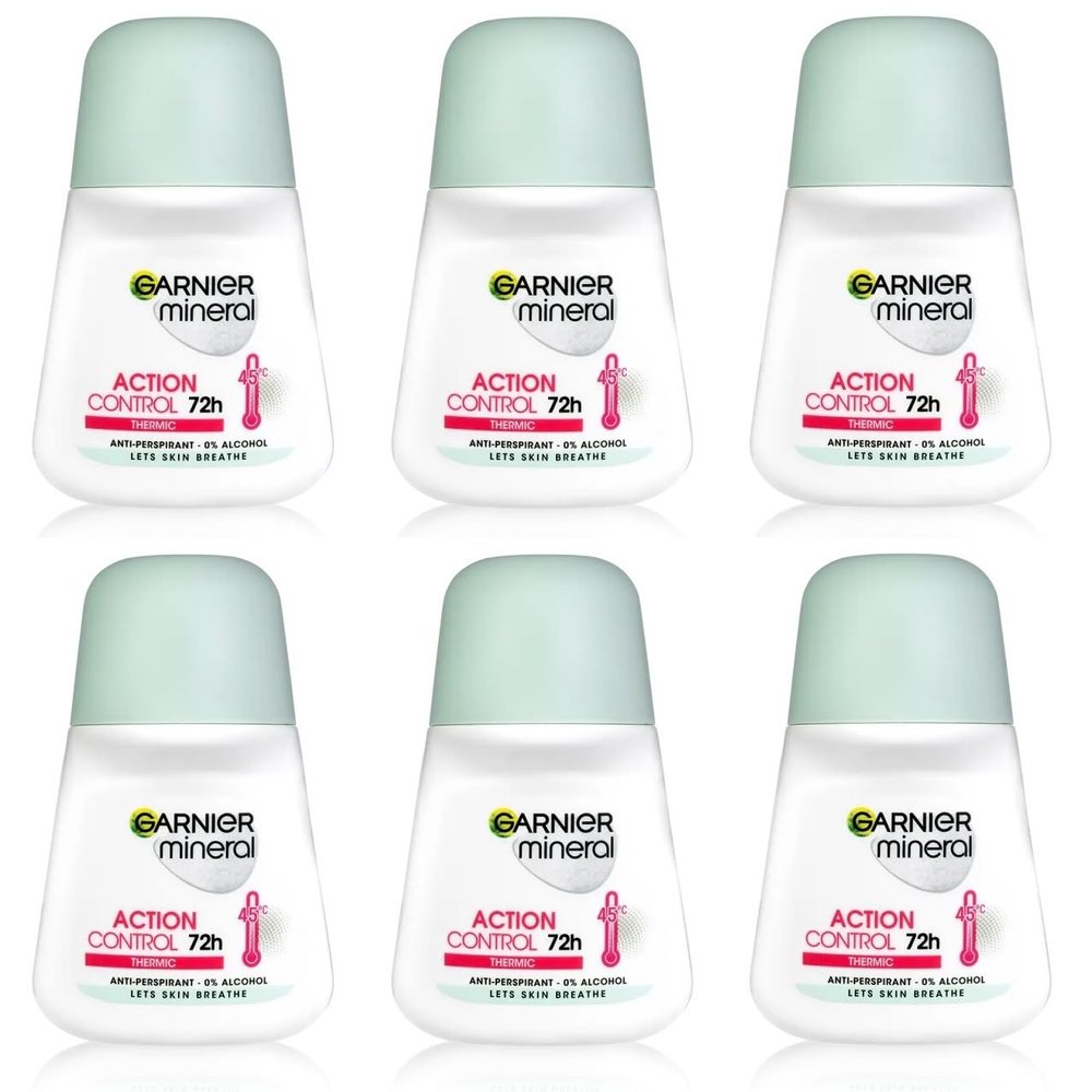 Pack of 6: Garnier Action Control Thermic 72h Antiperspirant Roll-On, 6 × 50 ml