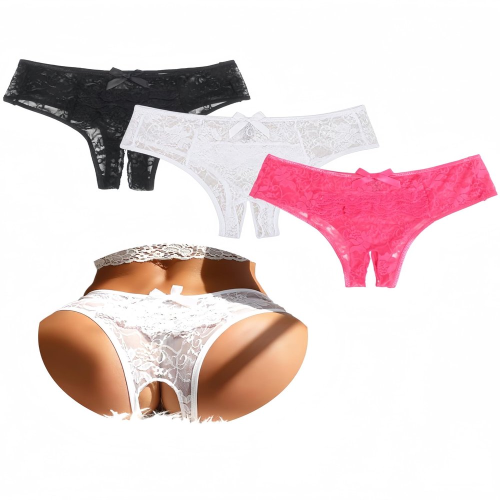comeondear Sexy Open-Crotch Thongs for Women, 3-Pack, Multicolor, A, 3XL