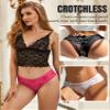 comeondear Sexy Open-Crotch Thongs for Women, 3-Pack Lace Panties, Multicolor, A,L view 3
