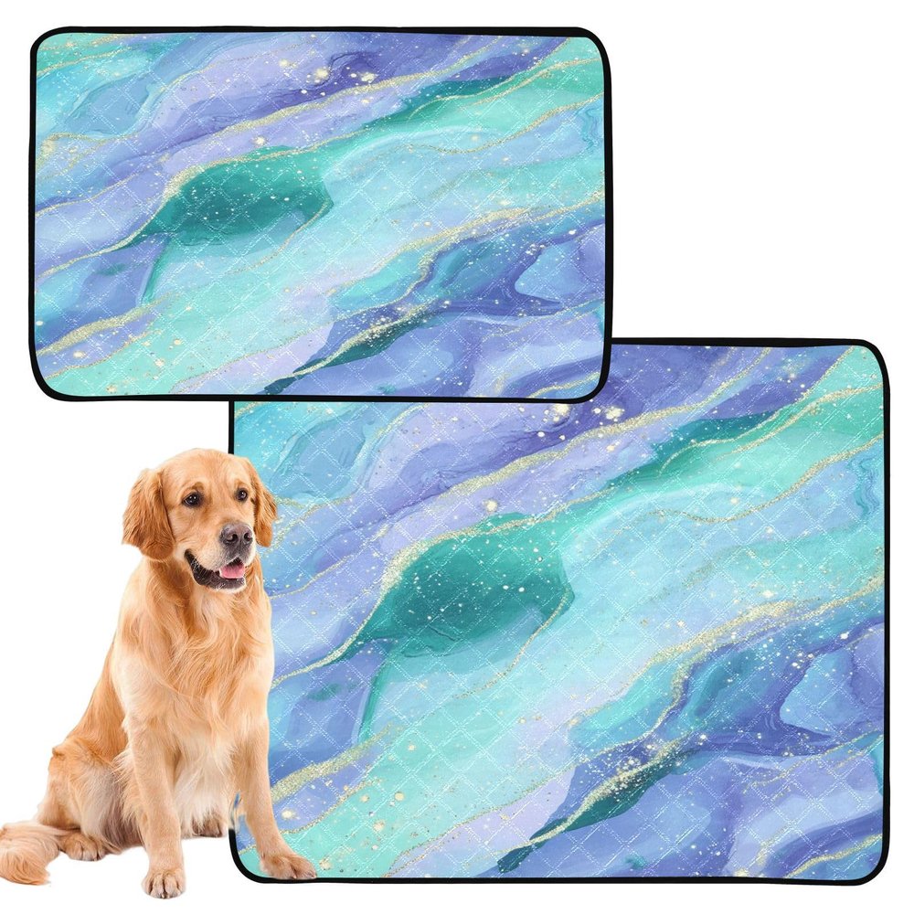 Washable Dog Mat, Non-Slip Mat for Airline Crates, 24 x 36 in + 36 x 42 in, Purple, Blue, Galaxy Star Waves, 2-Piece