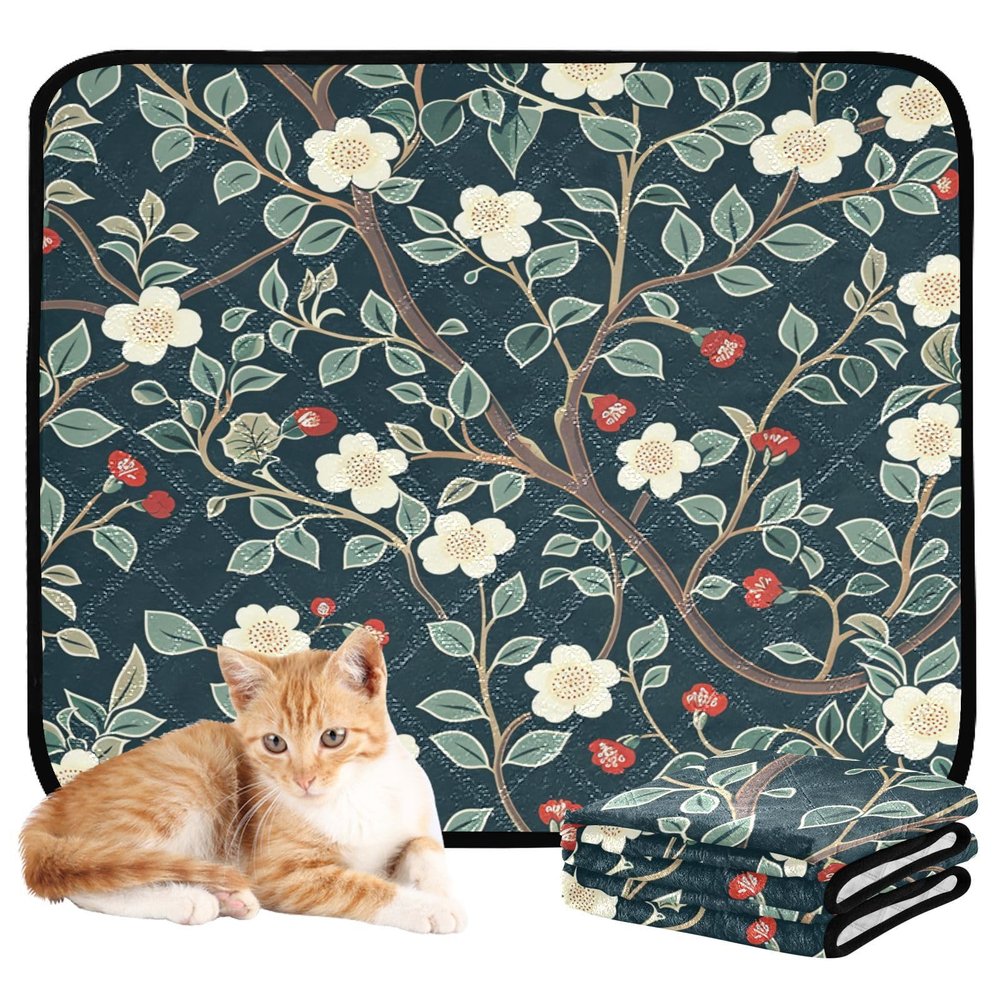 Washable Non-Slip Dog Mats for Car Seats, 50.8 x 61 cm, Fashionable Flower Design, White/Dark Blue, 3-Pack