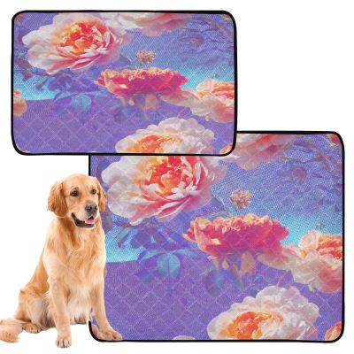 Reusable Pee Pads for Large Dogs, Non-Slip, 24 x 36 in + 36 x 42 in, Vapor Wave Floral, Purple and Red, 2-Pack