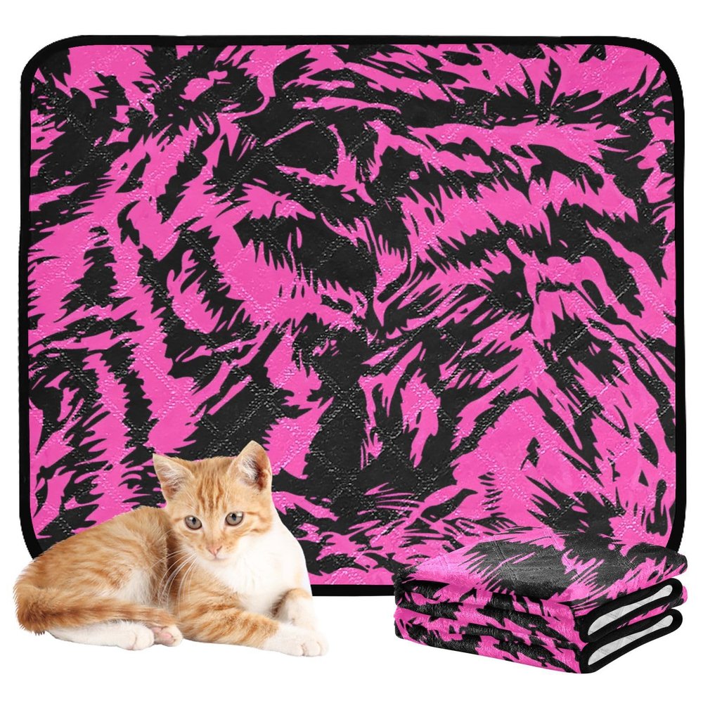 Water-Absorbent Dog Bowl Mat and Mud Mat, Washable, Non-Slip, 50.8 x 61 cm, Black and Peach Pet Print, 3-Pack