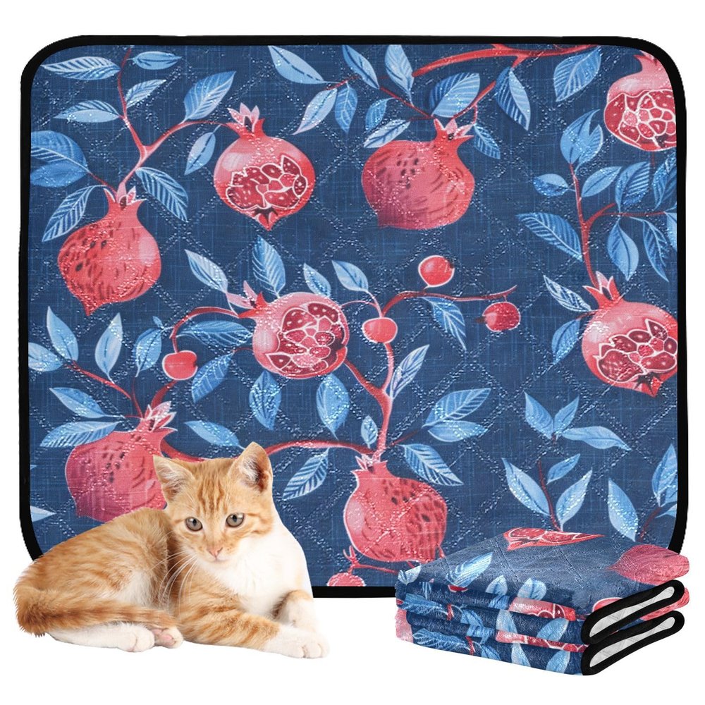 Water-Absorbent Dog Bowl Mat, Washable, Non-Slip, 20 x 24 in, Pomegranate Denim, 3-Pack