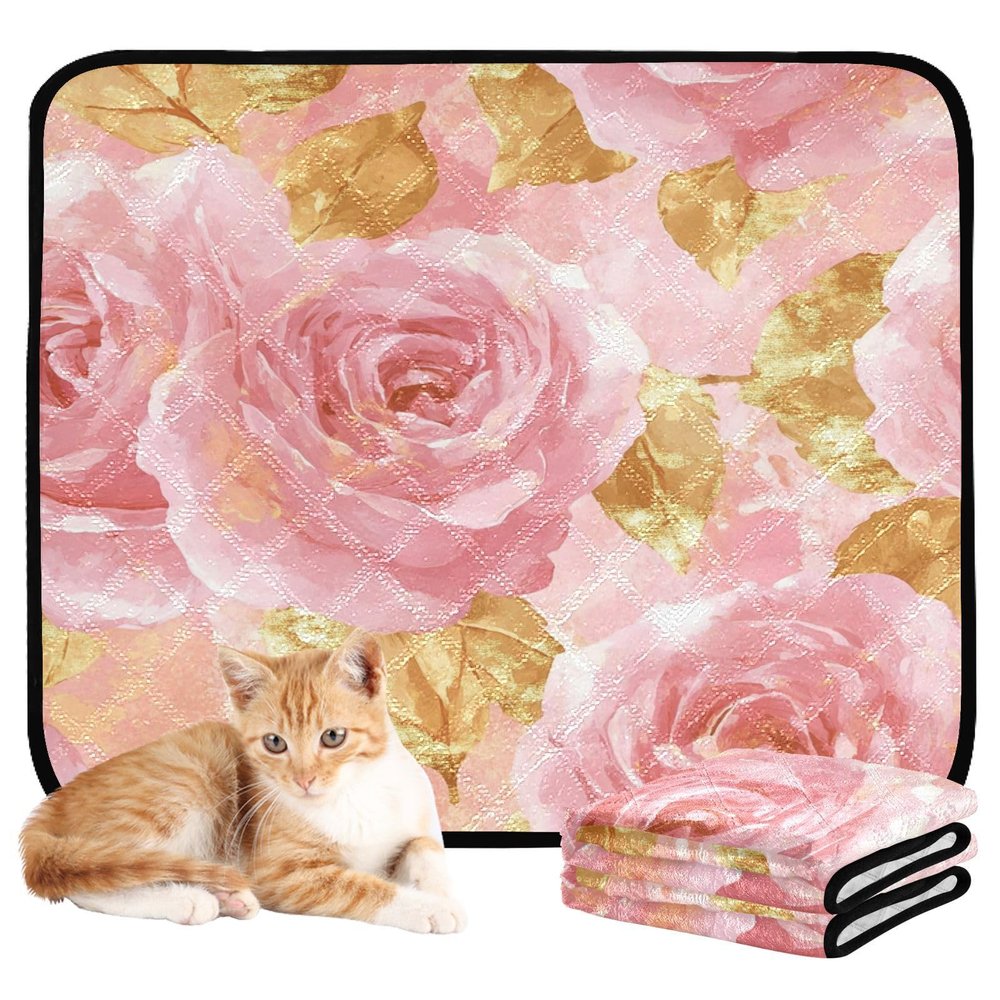 3-Pack Washable Dog Pee Pads, Non-Slip, 50.8 x 61 cm, Rose Gold Valentine's Rose
