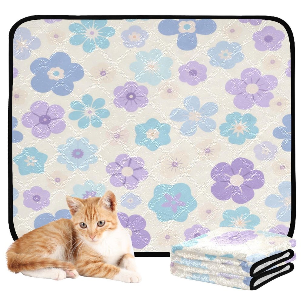 Washable Dog Pee Pads, Extra-Large Non-Slip Indoor Floor Mat, 20 x 24 in, Blue-Purple Small Flowers, 3-Pack