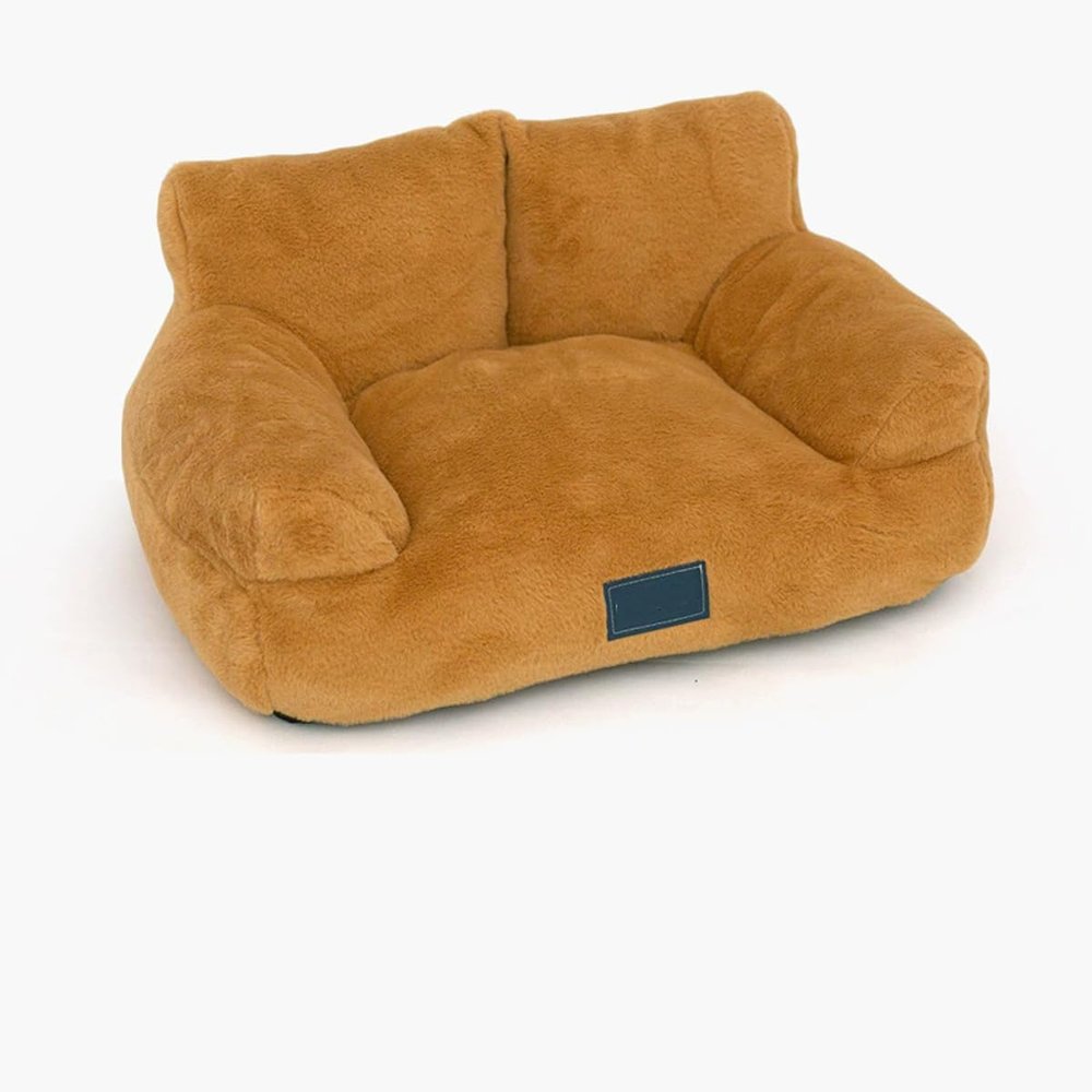 Miaogoo Fluffy Plush Cat and Dog Sofa, Orthopedic, Calming, Washable, Removable, Non-Slip, for Small and Medium Dogs and Cats (L: 75 x 48 x 23 cm, Brown)