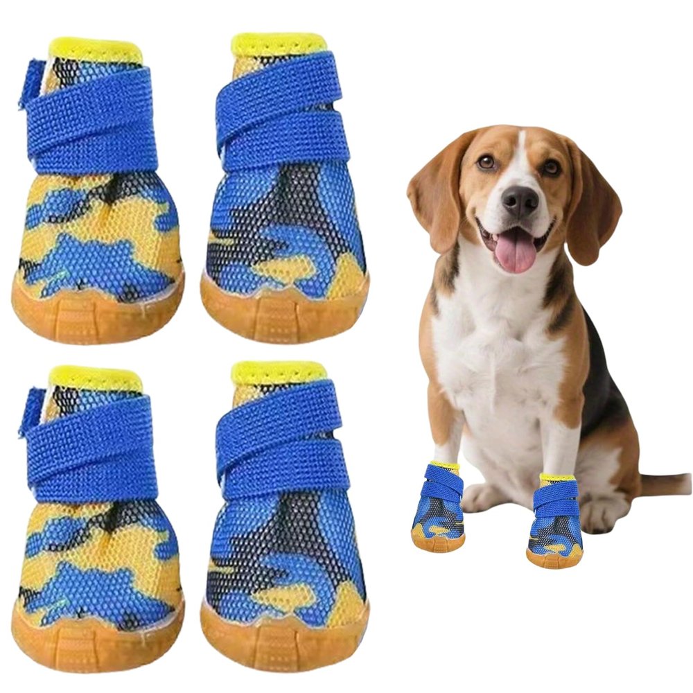 4-Piece Dog Shoes for Small Dogs, Breathable Summer Paw Protection Boots with Anti-Slip Rubber Soles, for Hot Pavement and Outdoor Walks (Blue, XS)