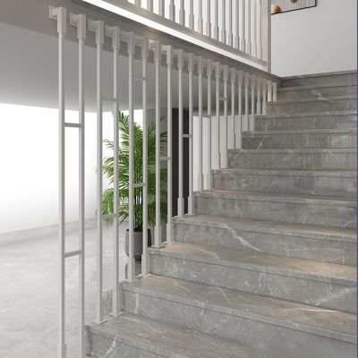 Adjustable White Indoor Stair Railing, 270° Adjustable, Side-Mounted Metal Balusters, 0.3 m High