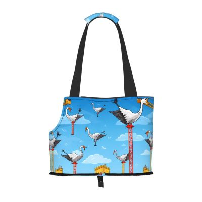 WZYCWB Printed Pet Shoulder Bag with Crane and Hanging Tower, Lightweight and Breathable, White