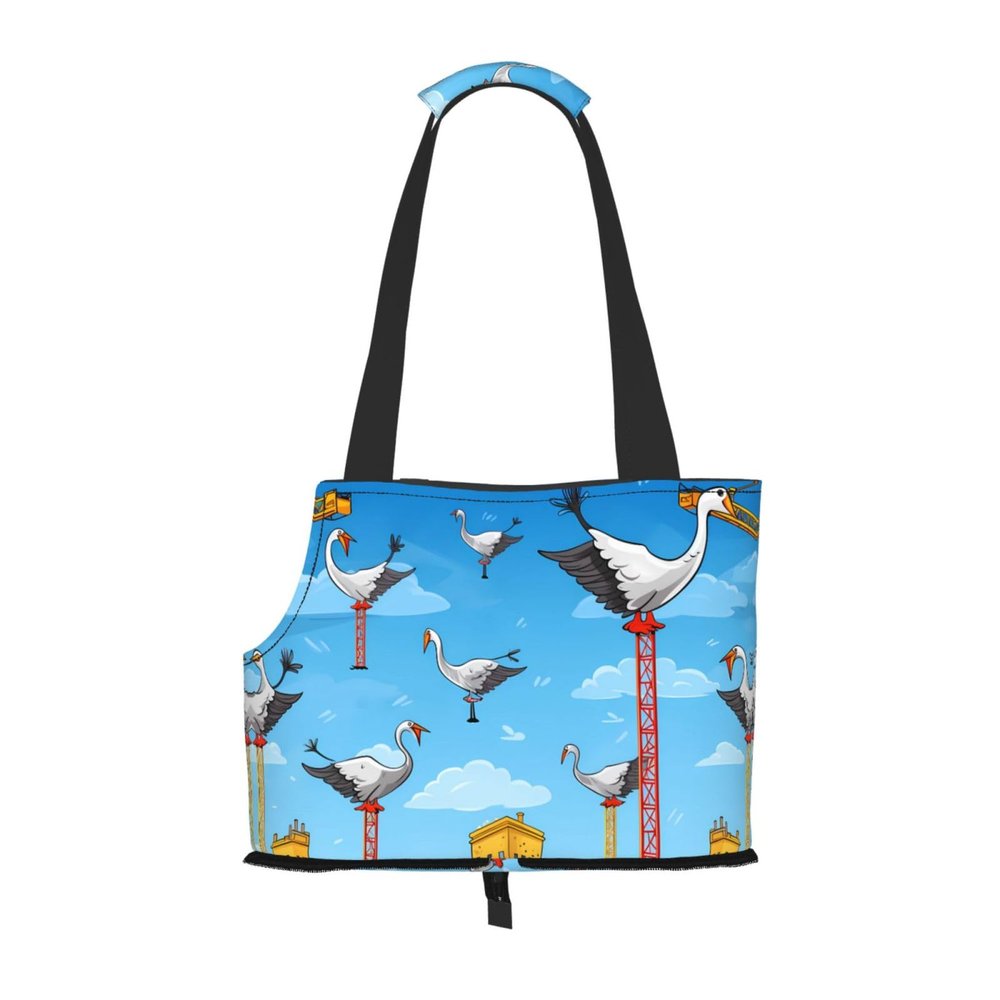 WZYCWB Printed Pet Shoulder Bag with Crane and Hanging Tower, Lightweight and Breathable, White