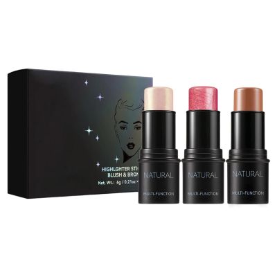 3-Piece Cream Contour Stick Set, Non-Greasy Long-Wear Face Sculpting Makeup