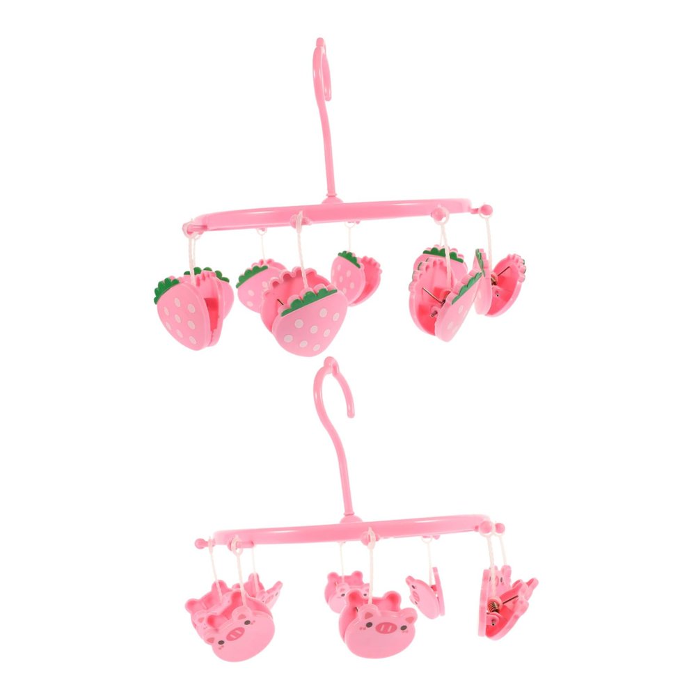 FUNNETOYU 2-Pack Kids' Plastic Hangers with Non-Slip Clips, Cute Pink Strawberry and Pig-Shaped Hangers for Baby Clothes