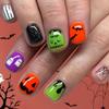 Viugex 24-Piece Halloween Press-On Nails, Short Square, Black Forest with White Ghosts and Yellow Flowers view 1