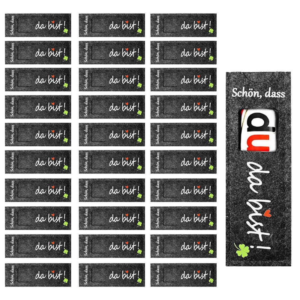 “Nice That You’re Here” Chocolate Bar Gift Sleeves, Duplo-Style Felt Packaging, 30-Pack, Black