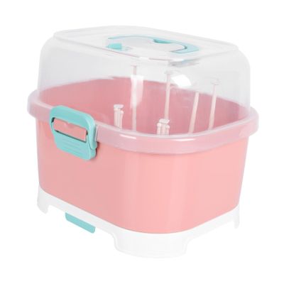 BAZEITFLOW High-Capacity Baby Bottle Drying Rack with Lid, Pink