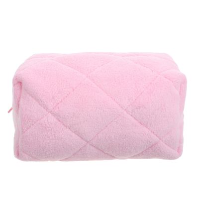 POPETPOP Small Pink Plush Plaid Cosmetic Bag with Zipper