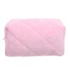 POPETPOP Small Pink Plush Plaid Cosmetic Bag with Zipper view 1