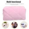 POPETPOP Small Pink Plush Plaid Cosmetic Bag with Zipper view 3