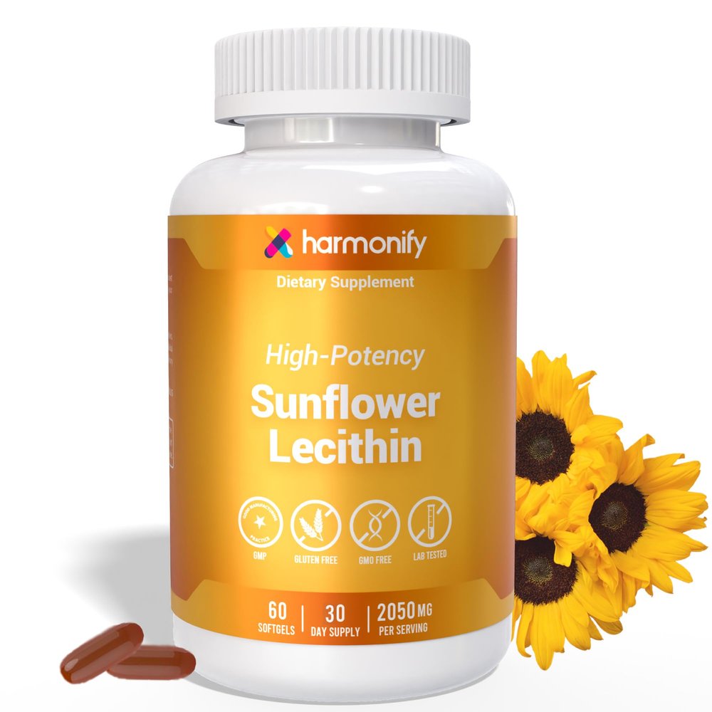 HARMONIFY Sunflower Lecithin Wellness Supplement, High-Dose 2,050 mg, Non-GMO & Gluten-Free, 60 Softgels