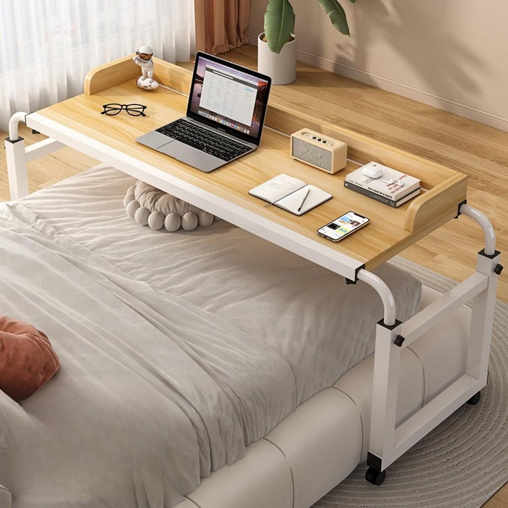 Adjustable Overbed Table with Wheels and Liftable Top, Rolling Laptop Desk for Office, Hospital, and Home Workspace