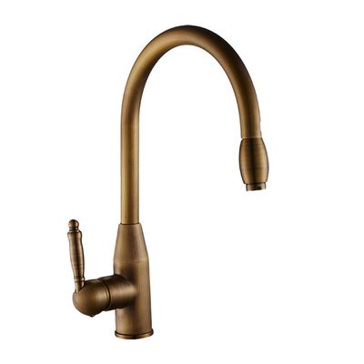 YCVAWEOD Antique Brass Pull-Out Kitchen Faucet with 360-Degree Rotation, Single Handle, Deck-Mounted Sink Mixer Tap, Retro Kitchen Style LWX