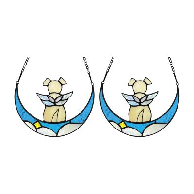 2-Piece Artistic Glass Pet Memorial Decorations, Moon Design, Suncatchers for Dog Lovers
