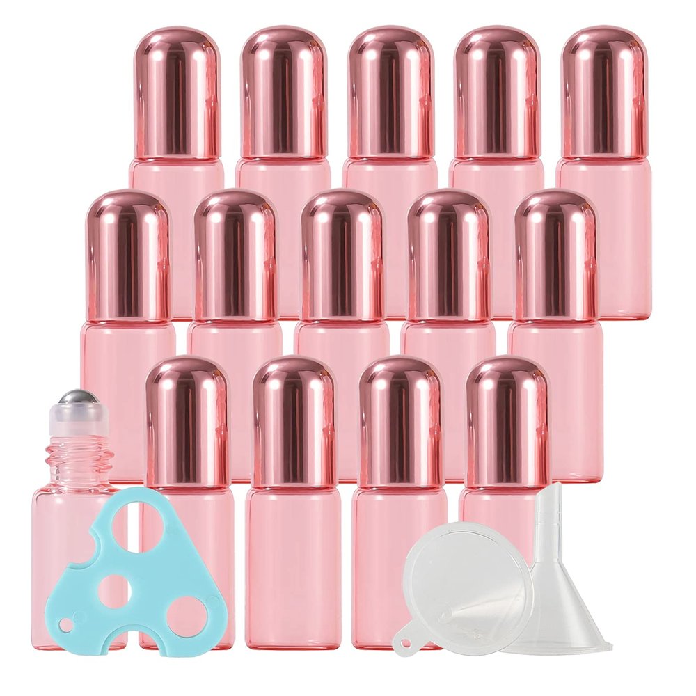 3 mL Pink Glass Roll-On Bottles, 50-Pack