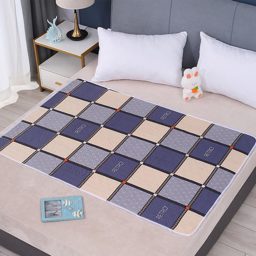 Highdi Washable Incontinence Bed Pad for Children and Seniors, Waterproof Non-Slip Mattress Protector, Retro Plaid, 115 x 200 cm