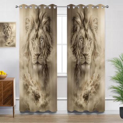 Mistela Blackout Curtains, Lion Head Safari Design, 2-Piece Set, H175 x W140 cm