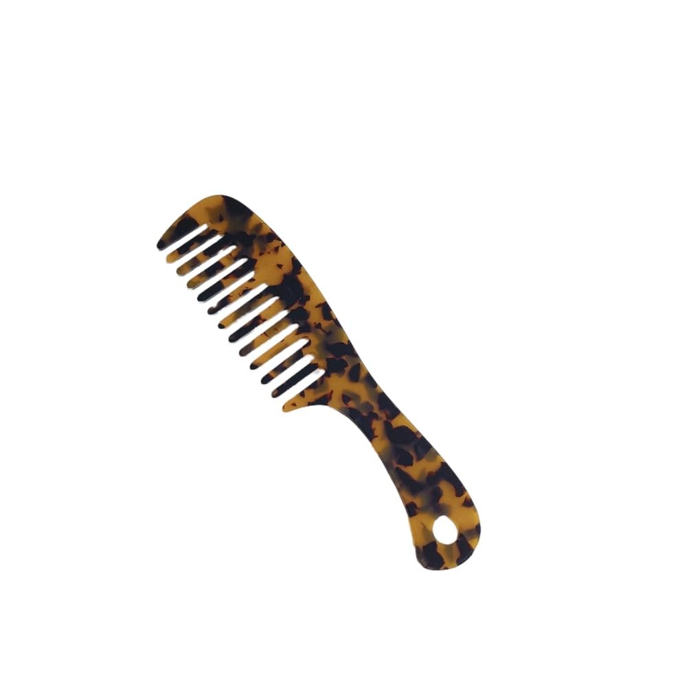 Acetate Wide-Tooth Comb with Handle, 18.5 cm, Leopard Print
