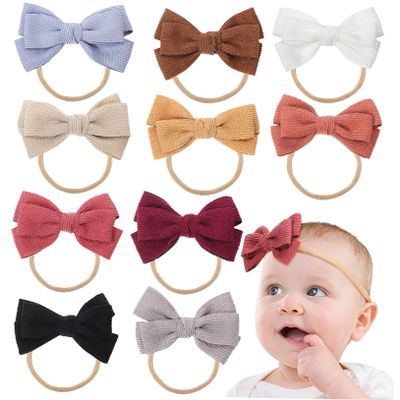 Baby Bow Headbands, 10-Piece Nylon Set for Girls