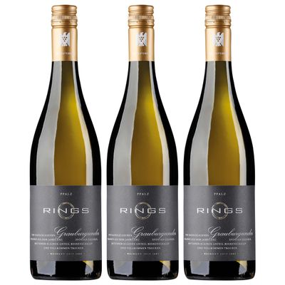 Weingut Rings Pinot Gris Dry Quality White Wine, Organic, Germany, with FeinWert E-Book (3 x 0.75 L)