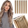 Elailite Clip-In Human Hair Extensions, Silk Lace Wefts, 6 Pieces, 31 g, 25 cm, #6P613 Light Brown/Light Blonde view 1