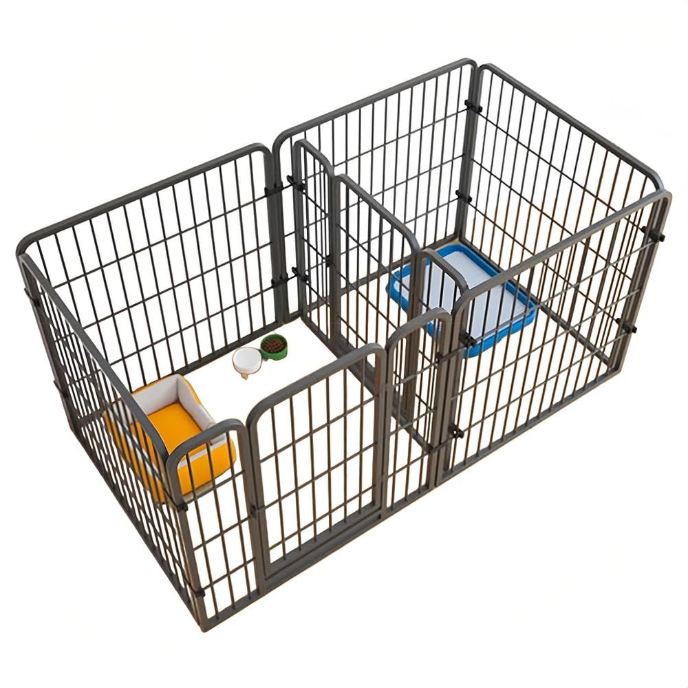 MIDUOLAI Black Metal Dog Playpen, 160 × 80 × 80 cm, 7-Piece Adjustable Indoor/Outdoor Pen for Small to Medium Dogs