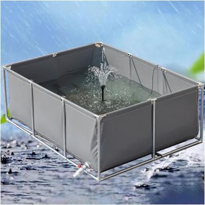 Temporary Fish Holding Tank with Drain Valve, 1 x 1 m Canvas Aquarium Pool for Turtle Breeding