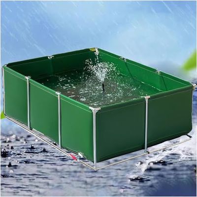 Temporary Fish Holding Tank with Drain Valve, 1 x 1 m Canvas Aquarium Pool for Turtle Breeding