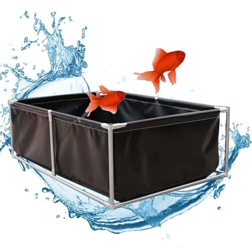 Temporary Fish Holding Tank with Drain Valve, Easy to Assemble, 1 x 1 m Canvas Aquarium Pool for Turtle Breeding