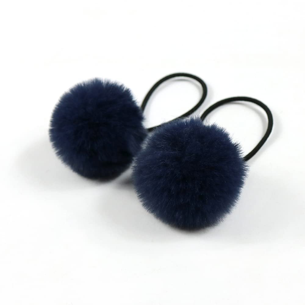 Blausky 10-Piece Pom-Pom Hair Ties for Women, Dark Blue