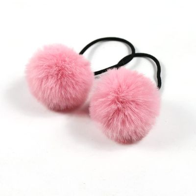 Blausky 10-Pack Pom-Pom Hair Ties for Women, 5 cm Pompoms, Dark Pink