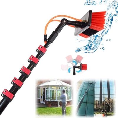 Telescopic Cleaning Pole Set with Rotating Brush for Solar Panels and Windows