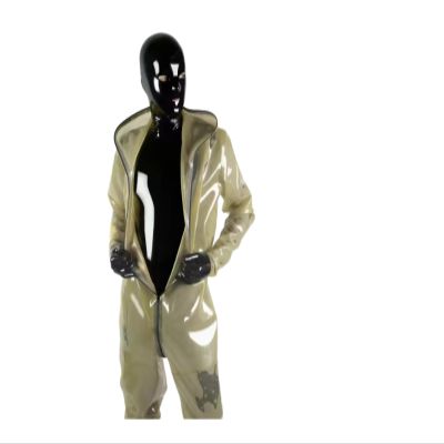TUNAYI Transparent Latex Rubber Hooded Roleplay Bodysuit, M