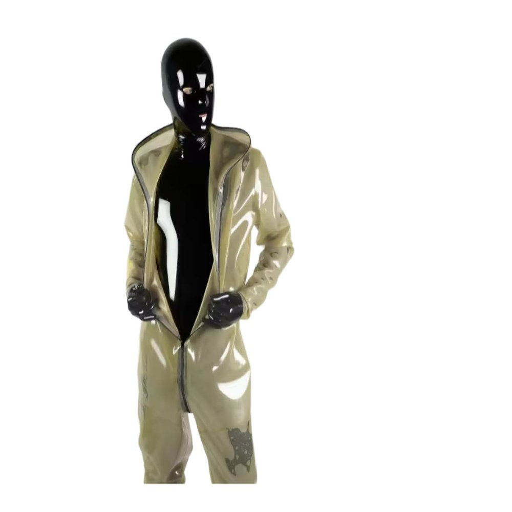 TUNAYI Transparent Latex Rubber Hooded Roleplay Bodysuit, M