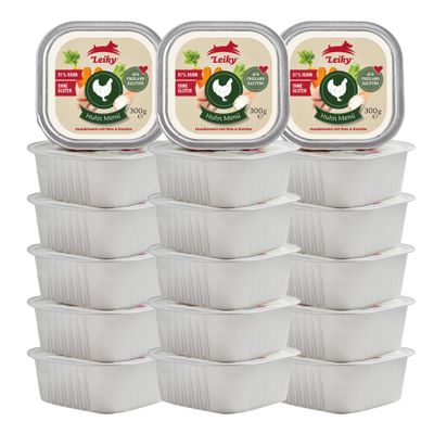Leiky Wet Dog Food, Free-Range Chicken, 18 x 300 g, 91% Meat, Grain-Free, Complete Food