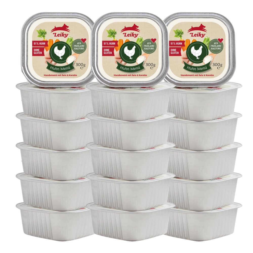Leiky Wet Dog Food, Free-Range Chicken, 18 x 300 g, 91% Meat, Grain-Free, Complete Food