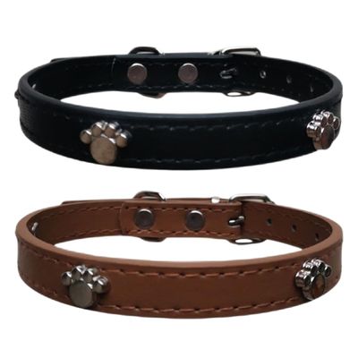 Mjzzh 2-Piece PU Collar for Cats and Dogs with Metal Buckle, Black and Brown, Size S: 1.5 x 37 cm