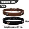 Mjzzh 2-Piece PU Collar for Cats and Dogs with Metal Buckle, Black and Brown, Size S: 1.5 x 37 cm view 2